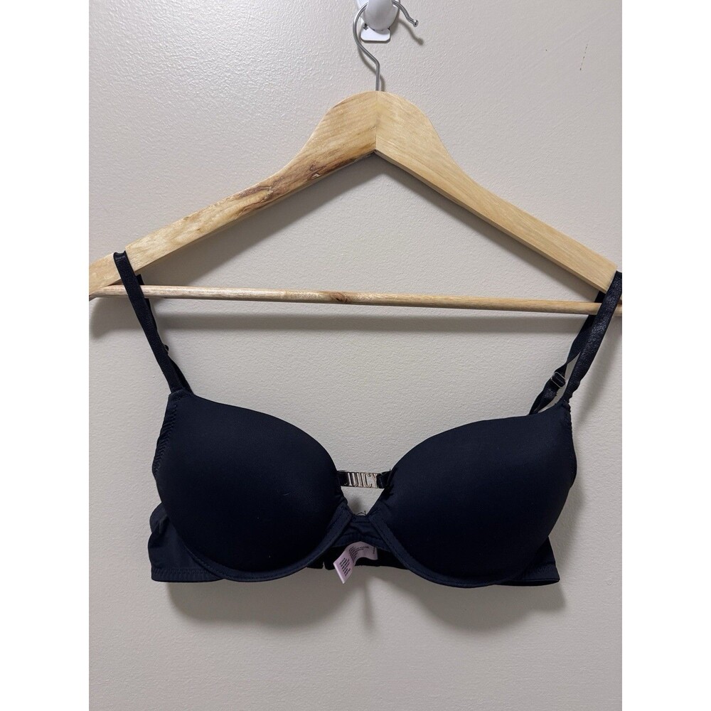 Juicy Couture Bra Women 34C Black Underwire Push Up Plunge Demi Adjustable Sexy